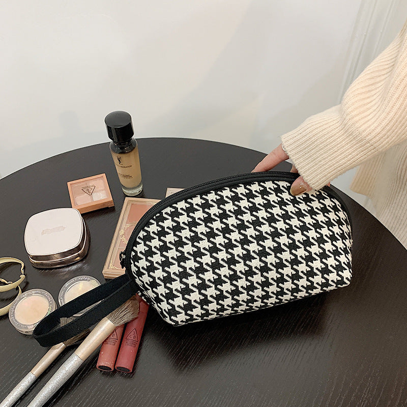 Trousse de toilette chic à fermeture éclair pour femme, motif pied-de-poule et zèbre