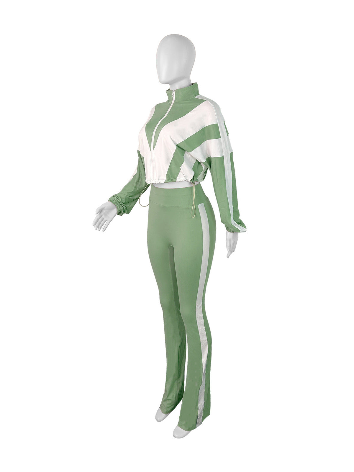 Women Athleisure Rubber Buckle Tight Waist Crop Sweatshirt Pants Set