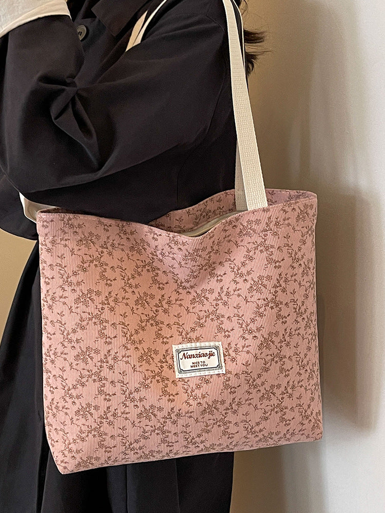 Bolso tote informal de pana con estampado floral para mujer