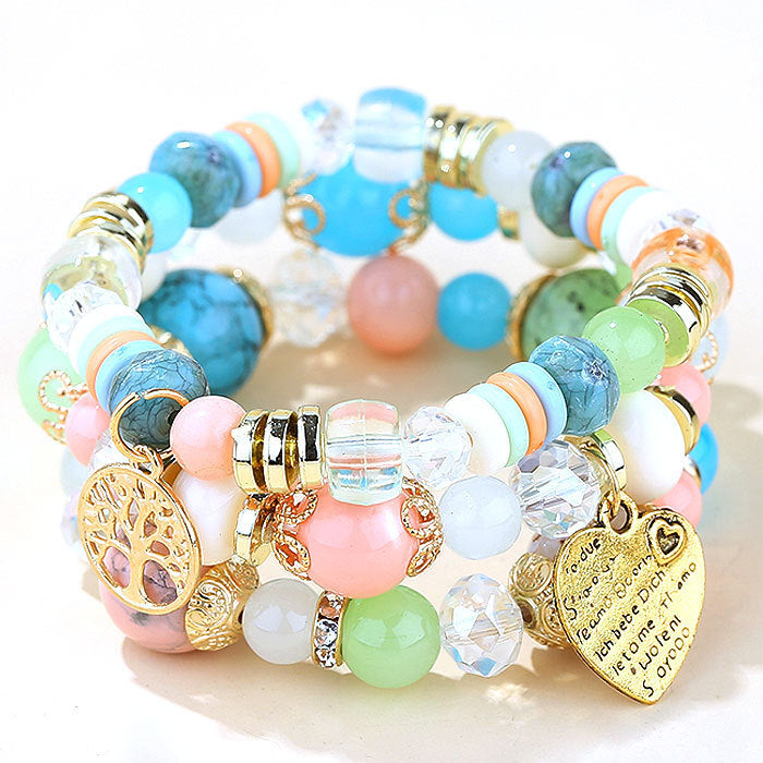 Conjunto de pulseras de cuentas con dijes de árbol y corazón bohemio