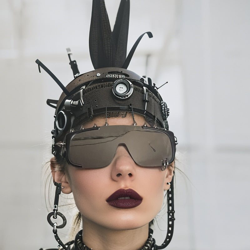 Gafas de sol de moda punk con remaches de montura grande y marco de PC