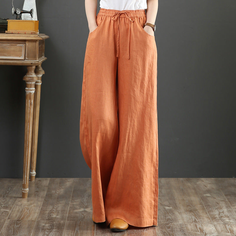 Women Fashion Casual Solid Color Cotton Linen Pants