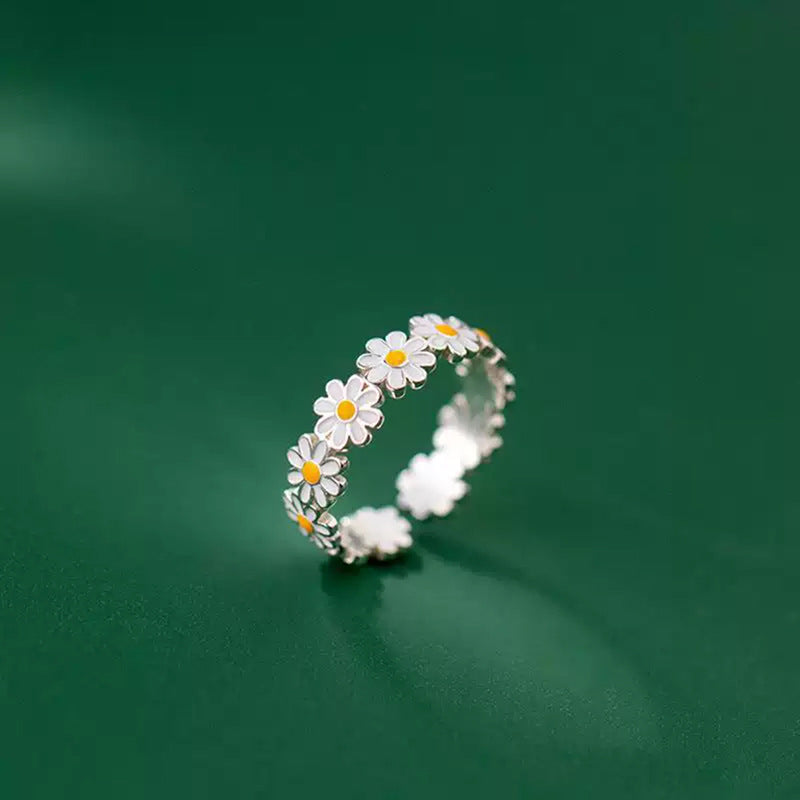 Anillo de plata de ley S925 con diseño de margaritas de moda