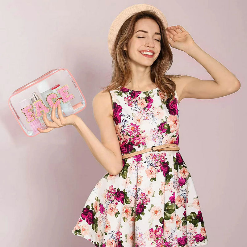 Trousse de maquillage portable en PVC givré et imperméable pour femme