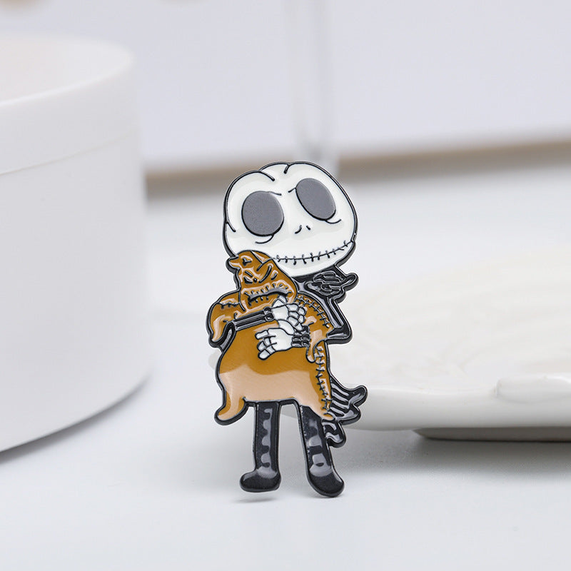 Broches en métal pour femmes, motif tête de mort, goutte d'huile, mode Halloween