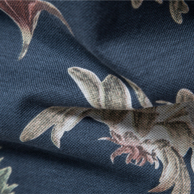 Summer Vacation Leaf Floral Printed Polo Shirt
