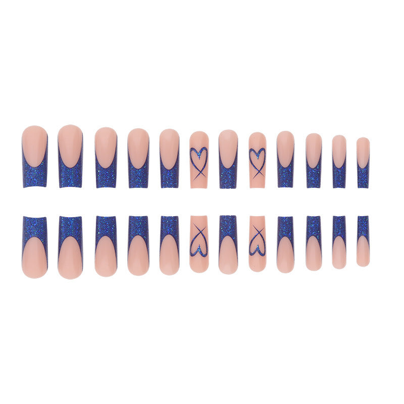 Faux ongles longs bleus pailletés pour femme