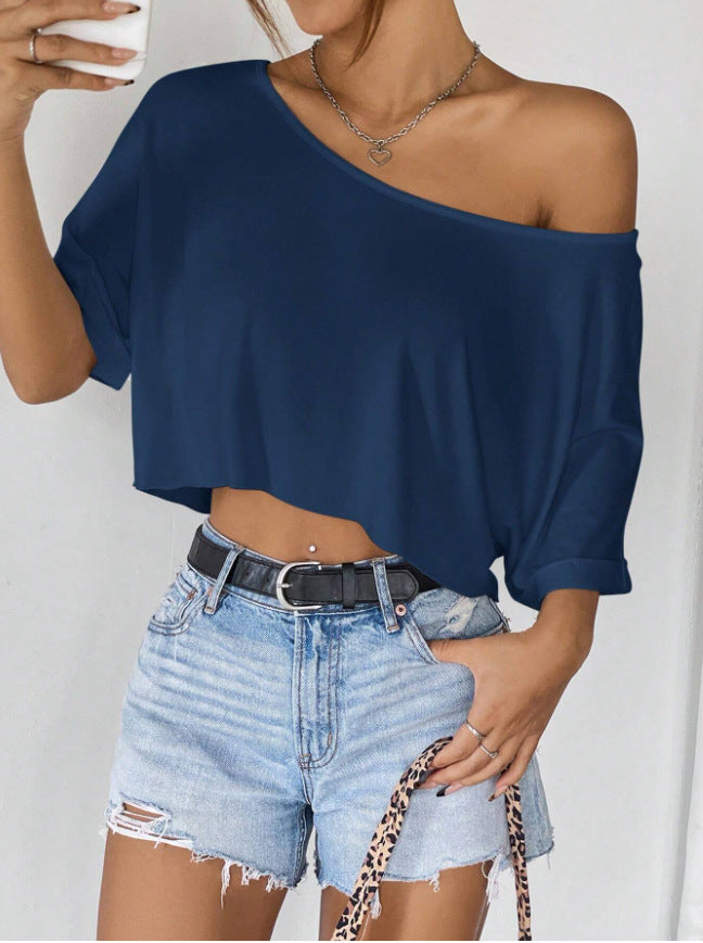 Camiseta informal de manga corta de color liso para mujer