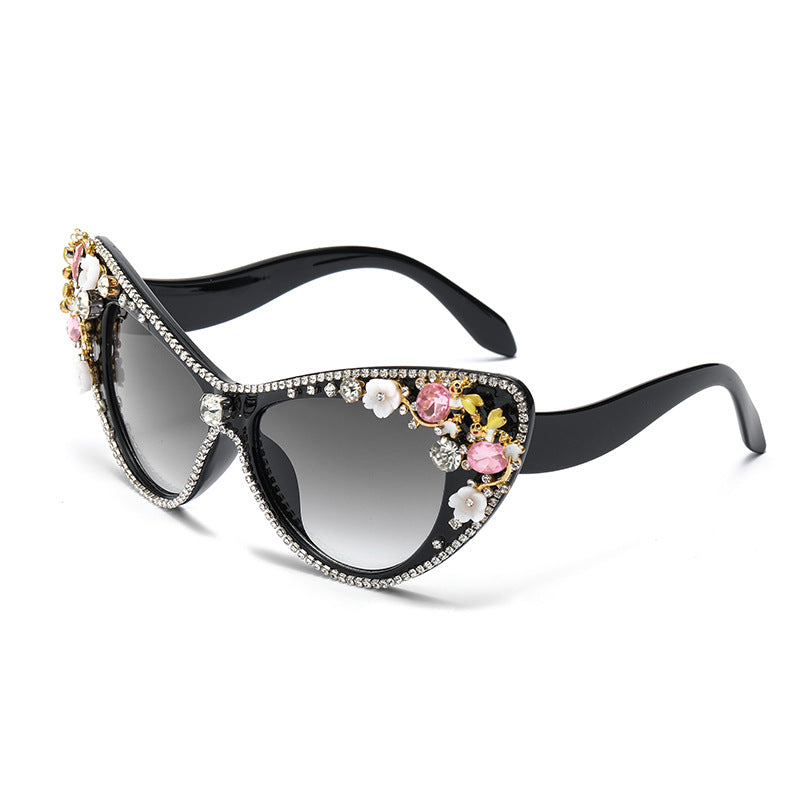 Gafas de sol de ojo de gato con diamantes de imitación y montura de PC para mujer