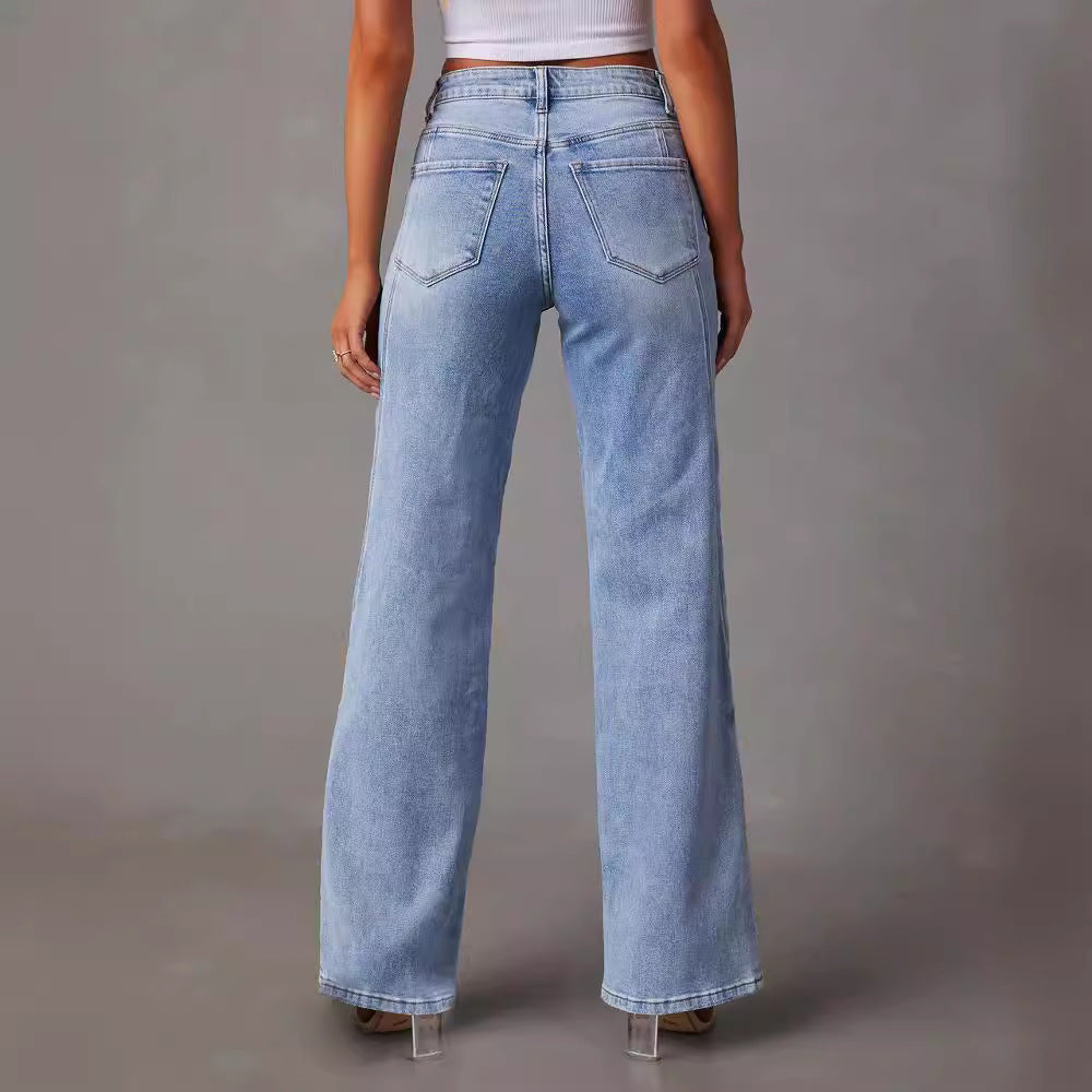 Vaqueros holgados de cintura alta informales a la moda para mujer