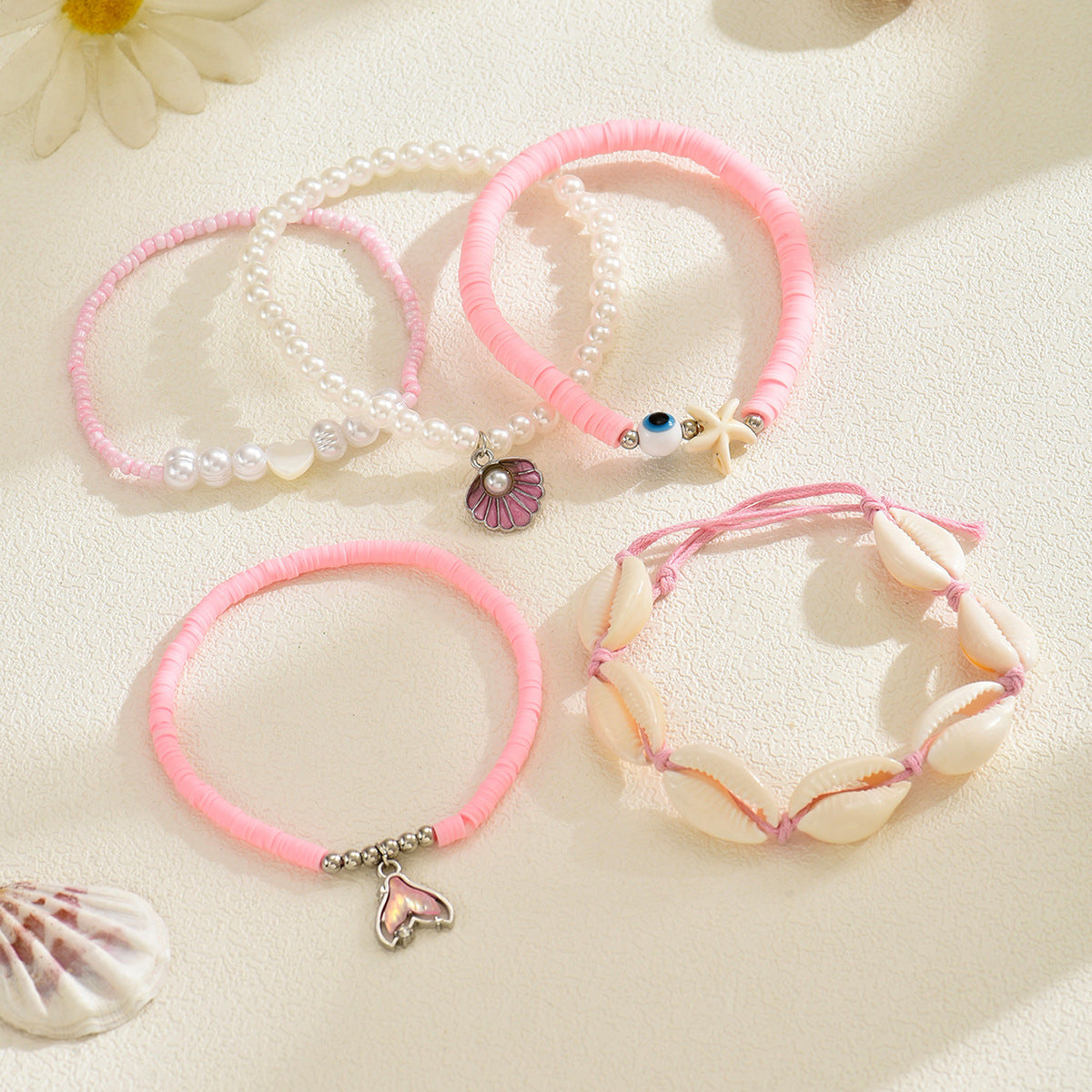 Summer Ocean Wind Shell Starfish Sea Bracelet 5 Piece Set