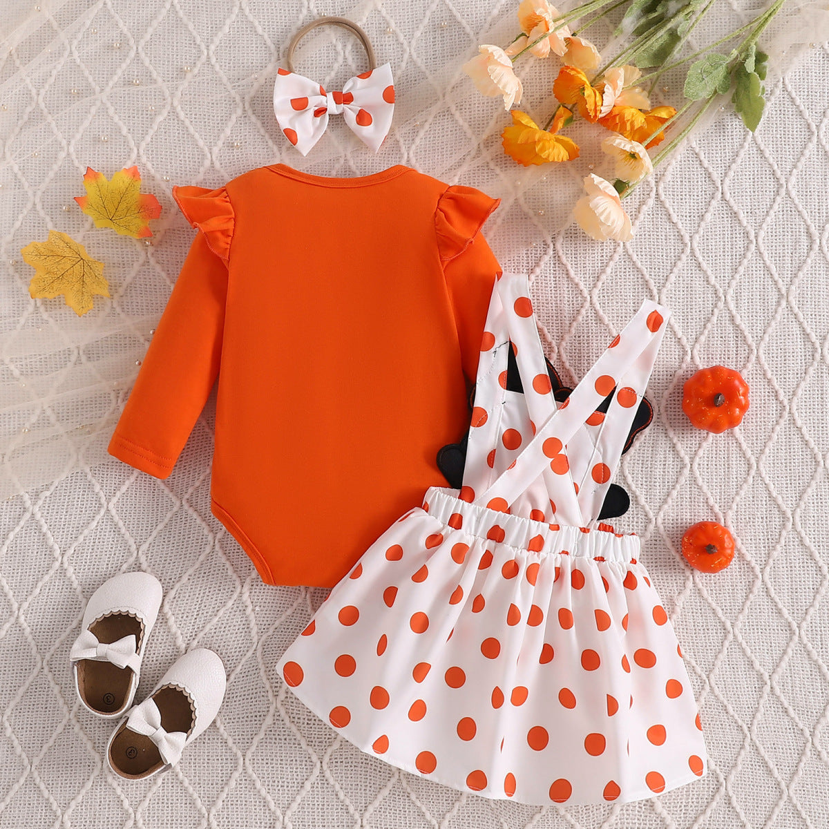 Conjunto de mameluco informal con bordado de fantasmas para niñas pequeñas