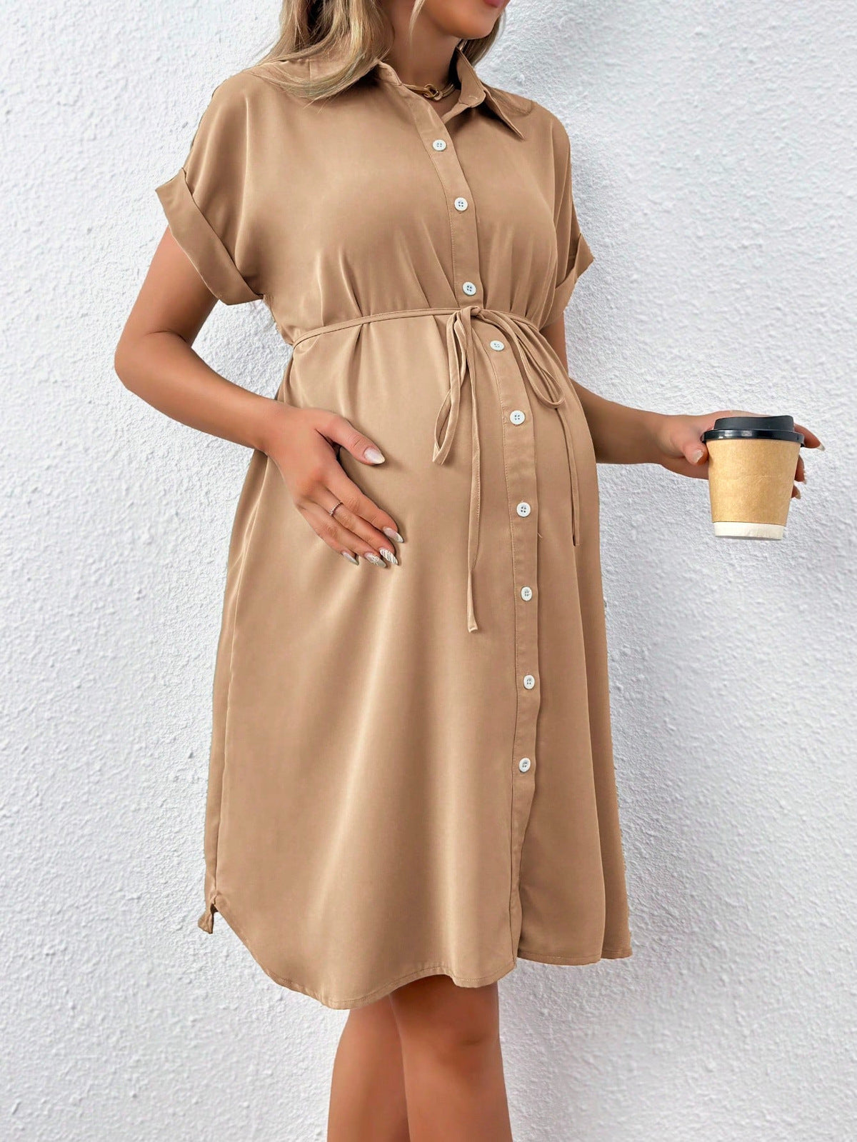 Casual Solid Color Lapel Dress for Pregnant Women