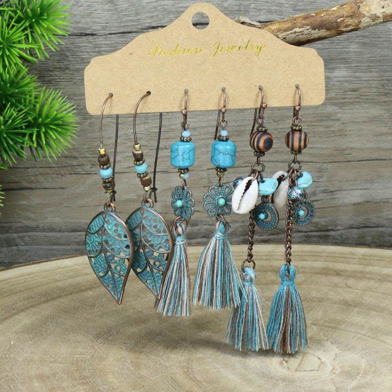 Boucles d'oreilles à pompons créatives de style ethnique bohème rétro