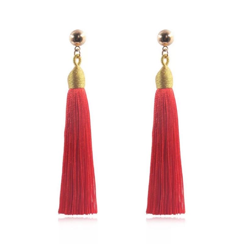 Bohemian Gold Wire Pull Hoop Tassel Earrings
