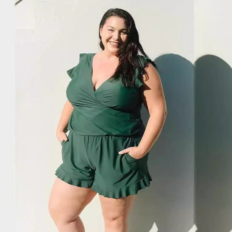 Combinaison sexy grande taille à imprimé, col en V, sans manches, à la mode pour femmes