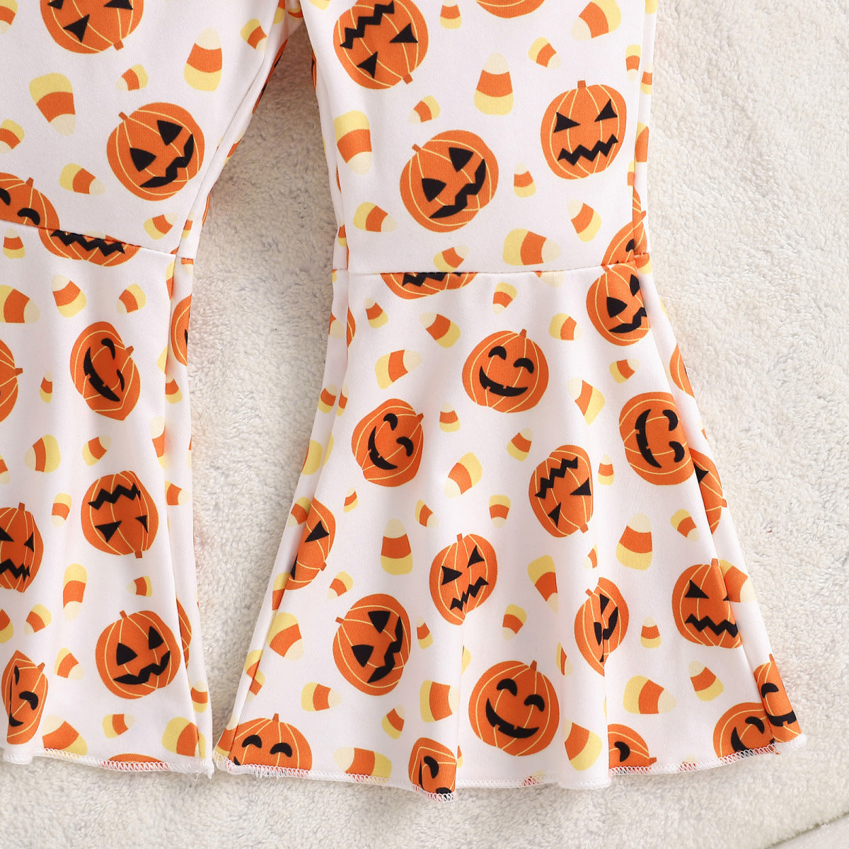 Conjunto de mameluco de manga larga con estampado de calabaza informal para niñas pequeñas