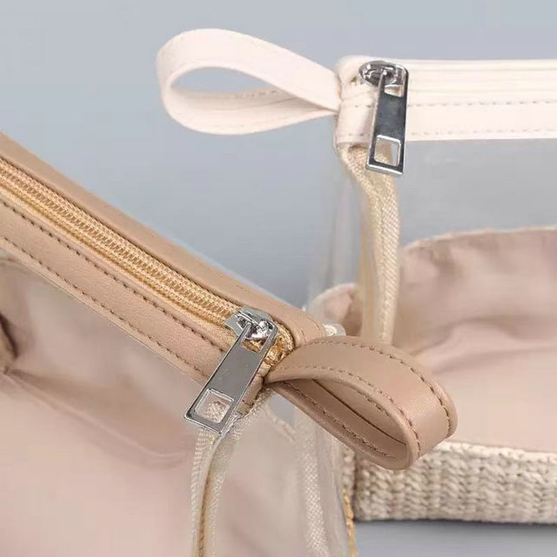 Bolsa de cosméticos portátil de paja para mujer