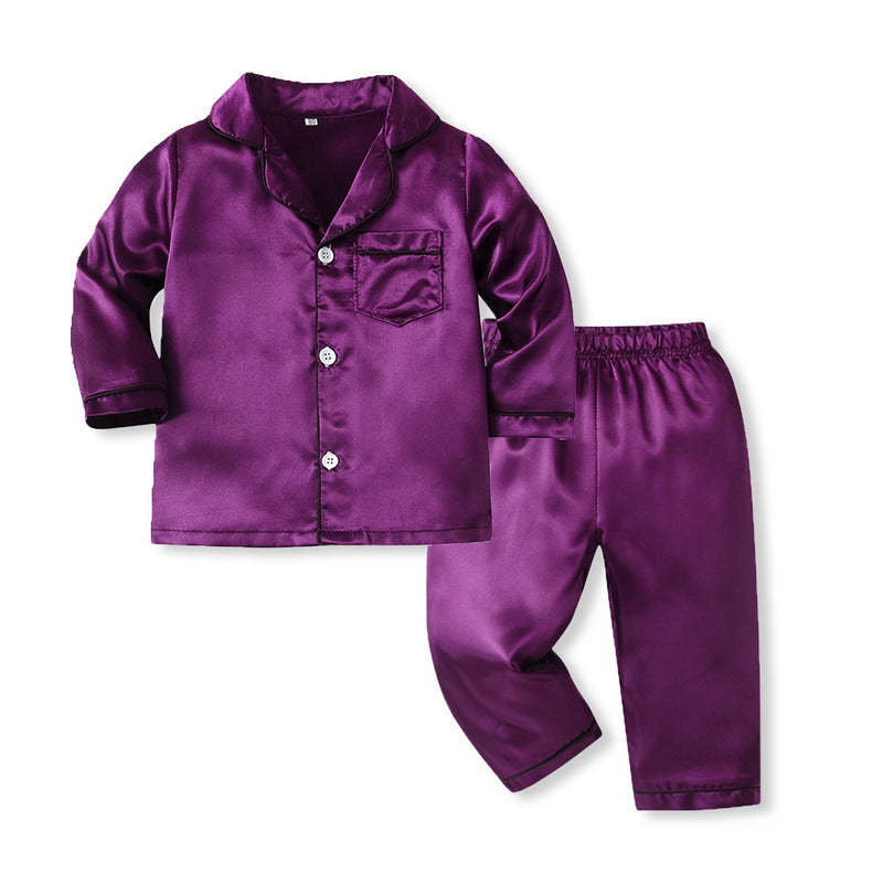 Kids Toddler Boys Solid Color Satin Long Sleeve Pajamas Set