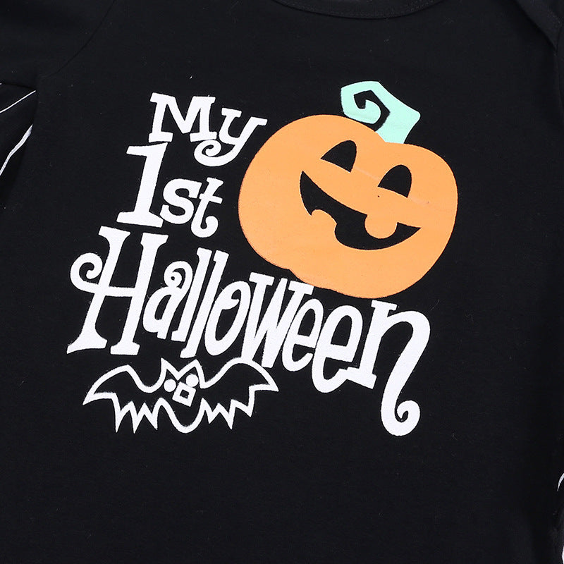 Baby Halloween Long Sleeve Cotton Bodysuit with Pumpkin Design