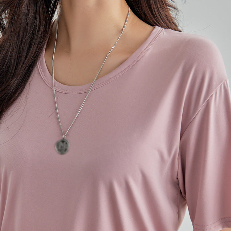 Women Simple Basic Solid Color Short Sleeve Round Neck Blank T-Shirt