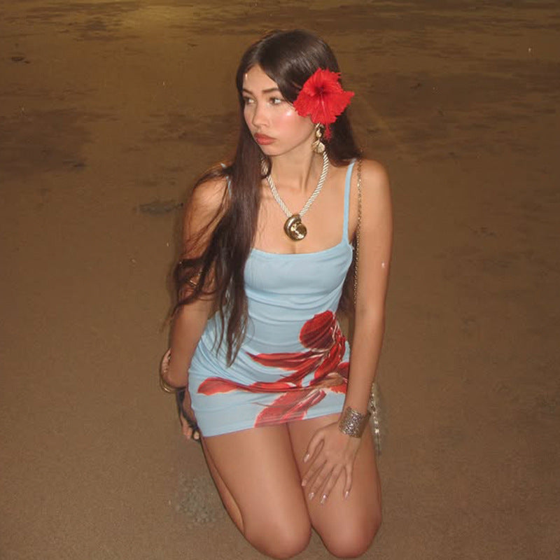 Vestido de tirantes con estampado floral a la moda para mujer