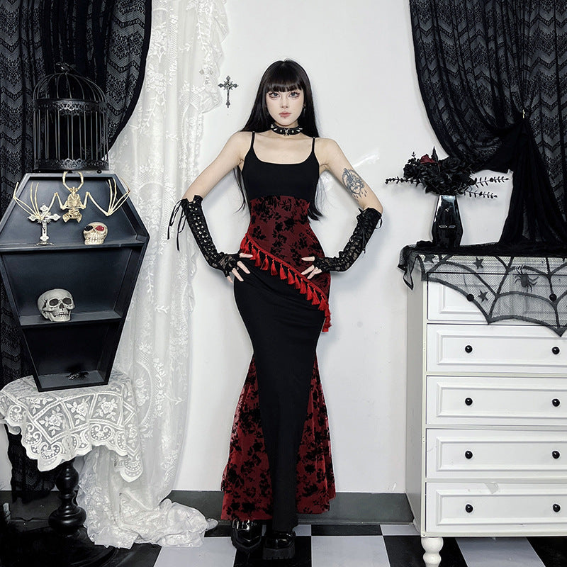 Robe sexy et élégante à bretelles spaghetti en dentelle style gothique pour femme