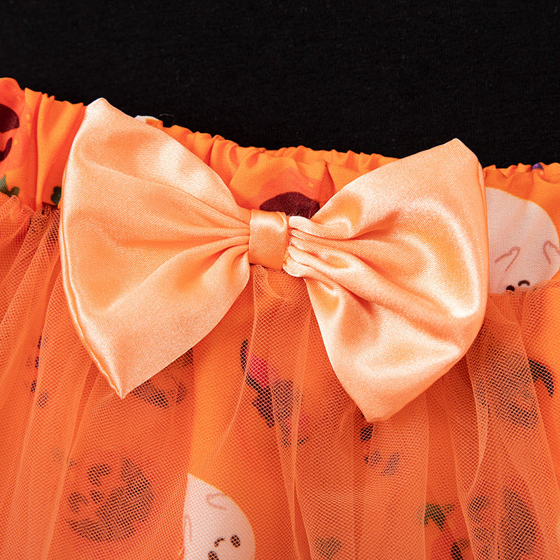 Conjunto de mono informal de manga larga con estampado de dibujos animados para niñas pequeñas