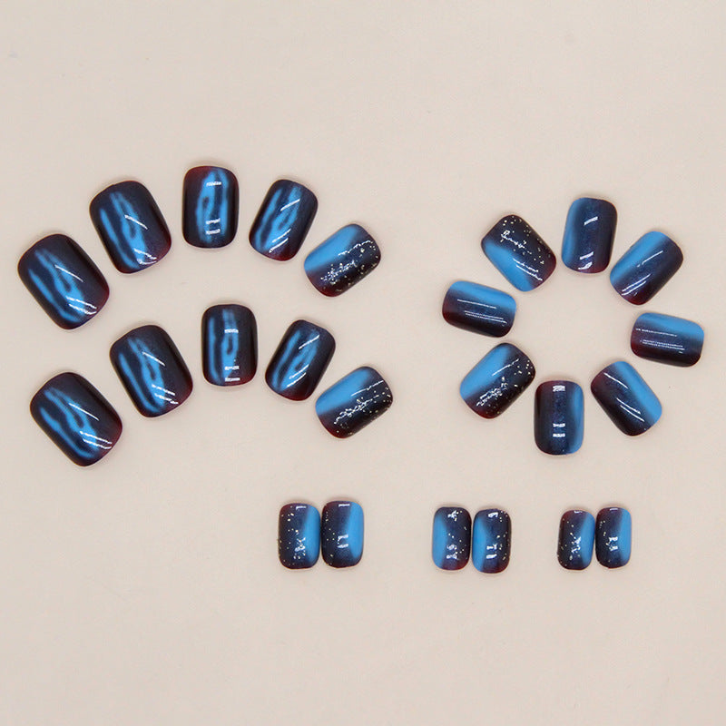 Nail Art Aurora Flash Court Nail Art Galaxie Automne Bleu Paillettes
