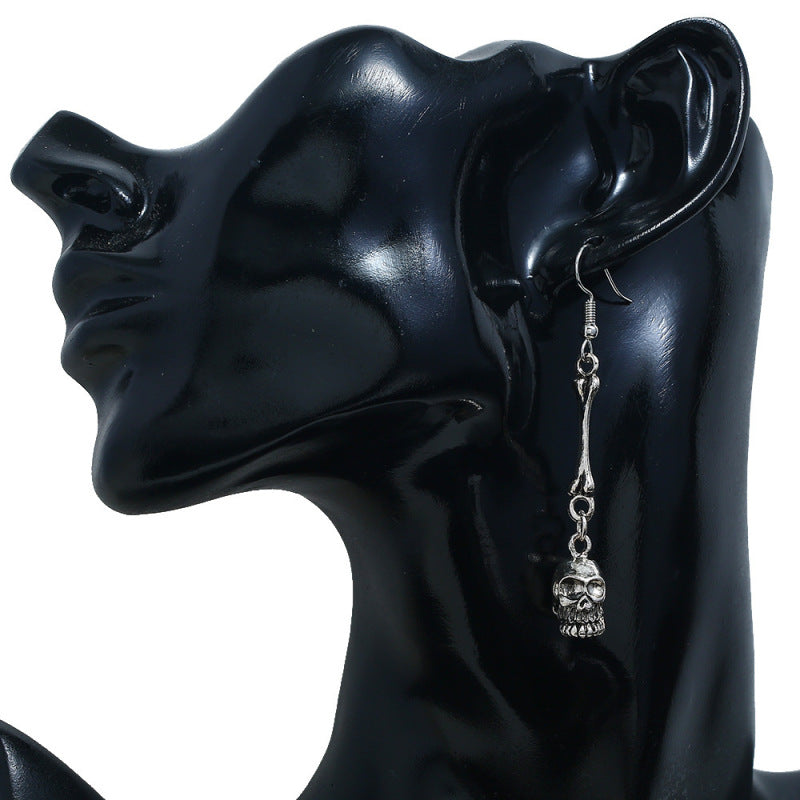 Boucles d'oreilles vintage en alliage pour femme, motif tête de mort d'Halloween