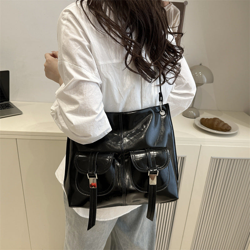 Bolso de hombro retro de gran capacidad de PU para mujer