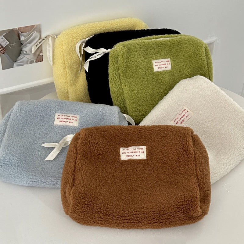 Bolsa de cosméticos portátil de gran capacidad de color sólido para mujer