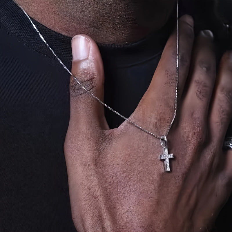 Men Fashion Simple Zircon Cross Pendant Necklace