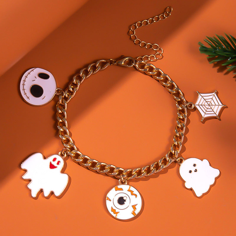 Pulsera fantasma con cabeza de calabaza esmaltada para Halloween