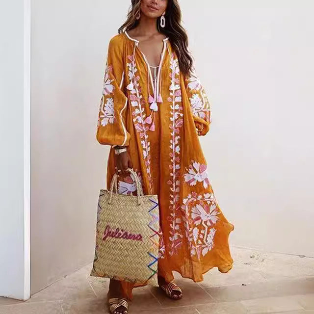 Bohemian Women Casual Vintage Loose Long Sleeve Dress