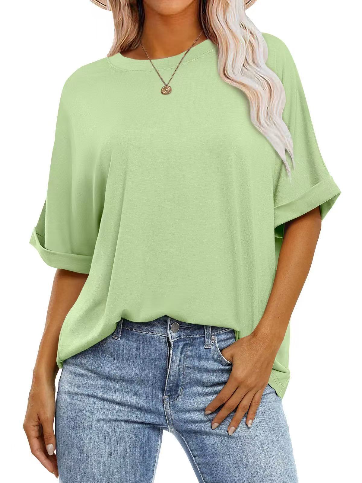 Women Casual Solid Color Spandex Loose T-Shirt