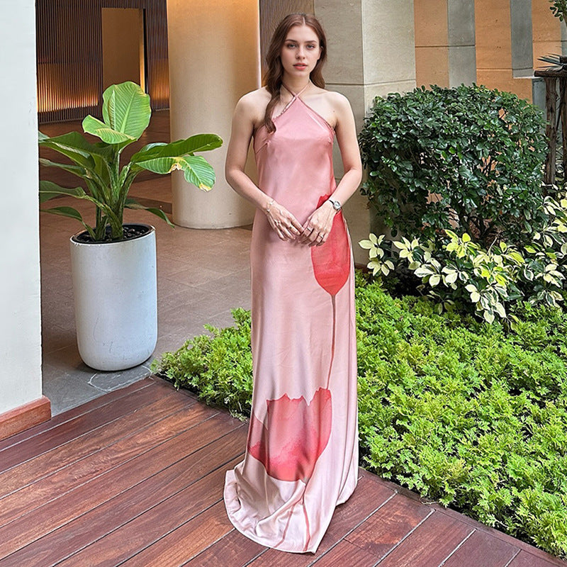 Robe moulante dos nu à imprimé floral pour femme