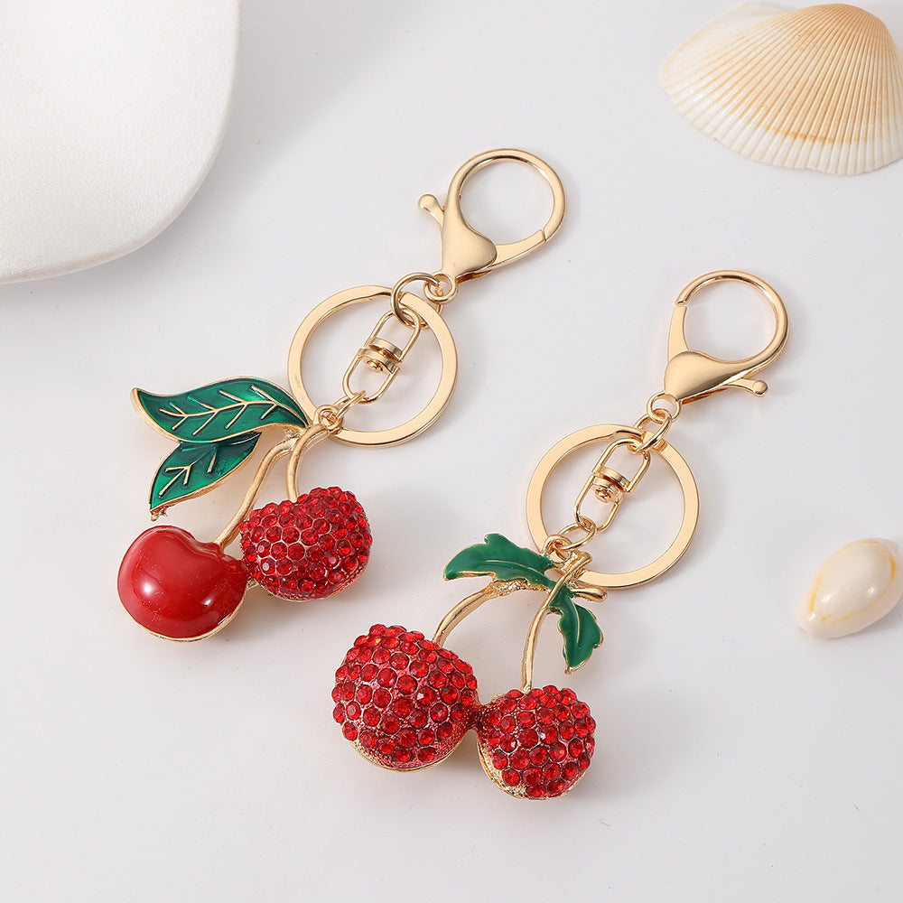 Creative Personality Rhinestone Cherry Key Chain
