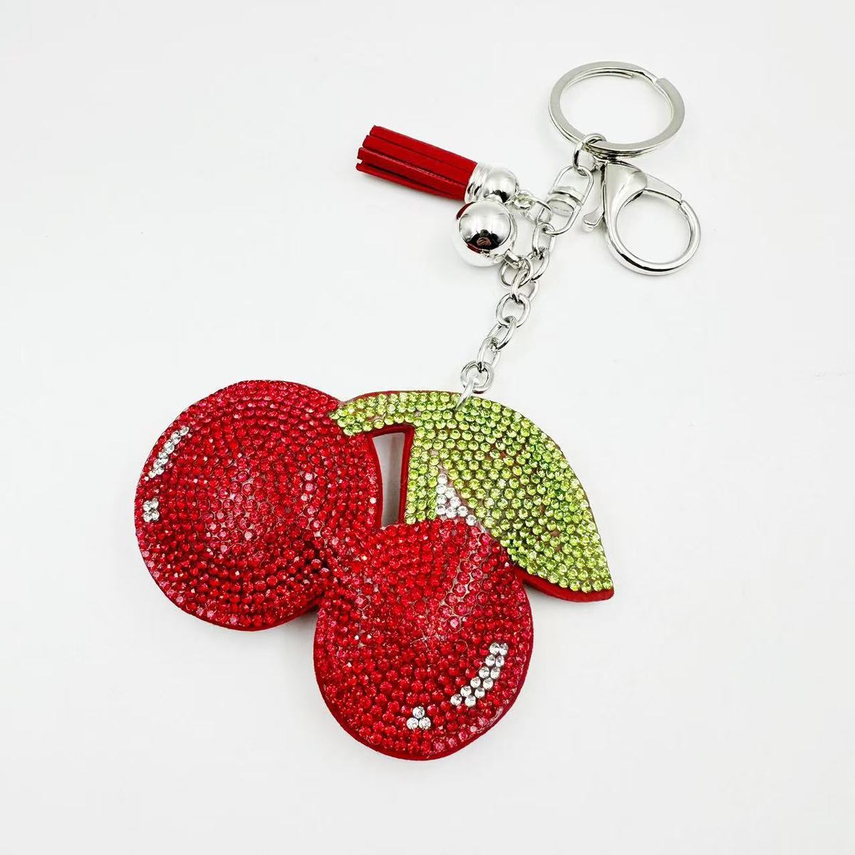 Fashion Rhinestone Cherry Fruit Keychain