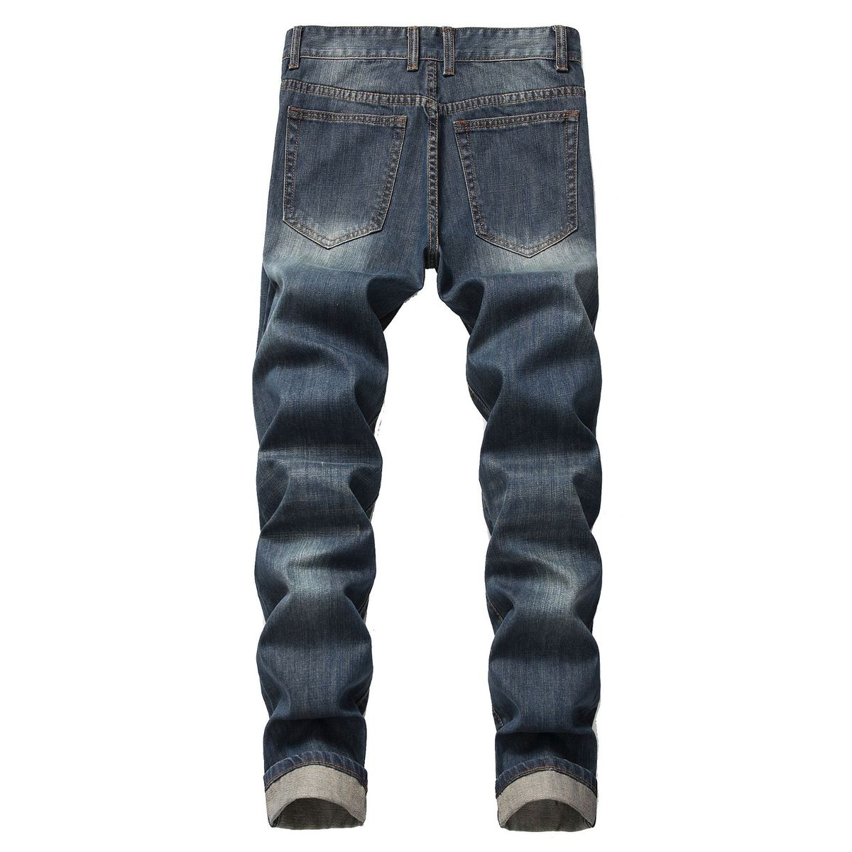 Men Casual Ripped Cotton Straight Slim-Fit Jeans