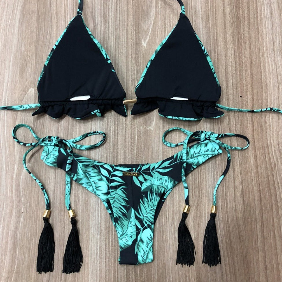 Maillot de bain bikini dos nu imprimé sexy pour femme