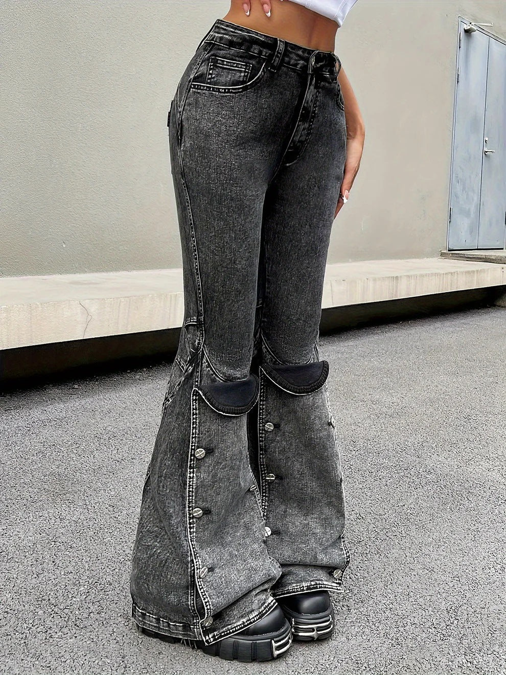 Street Women Fashion Detachable Snapped Jeans