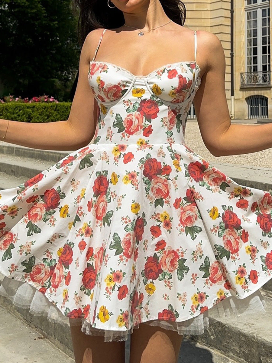 Women Fashion Sling Puff Party Dress