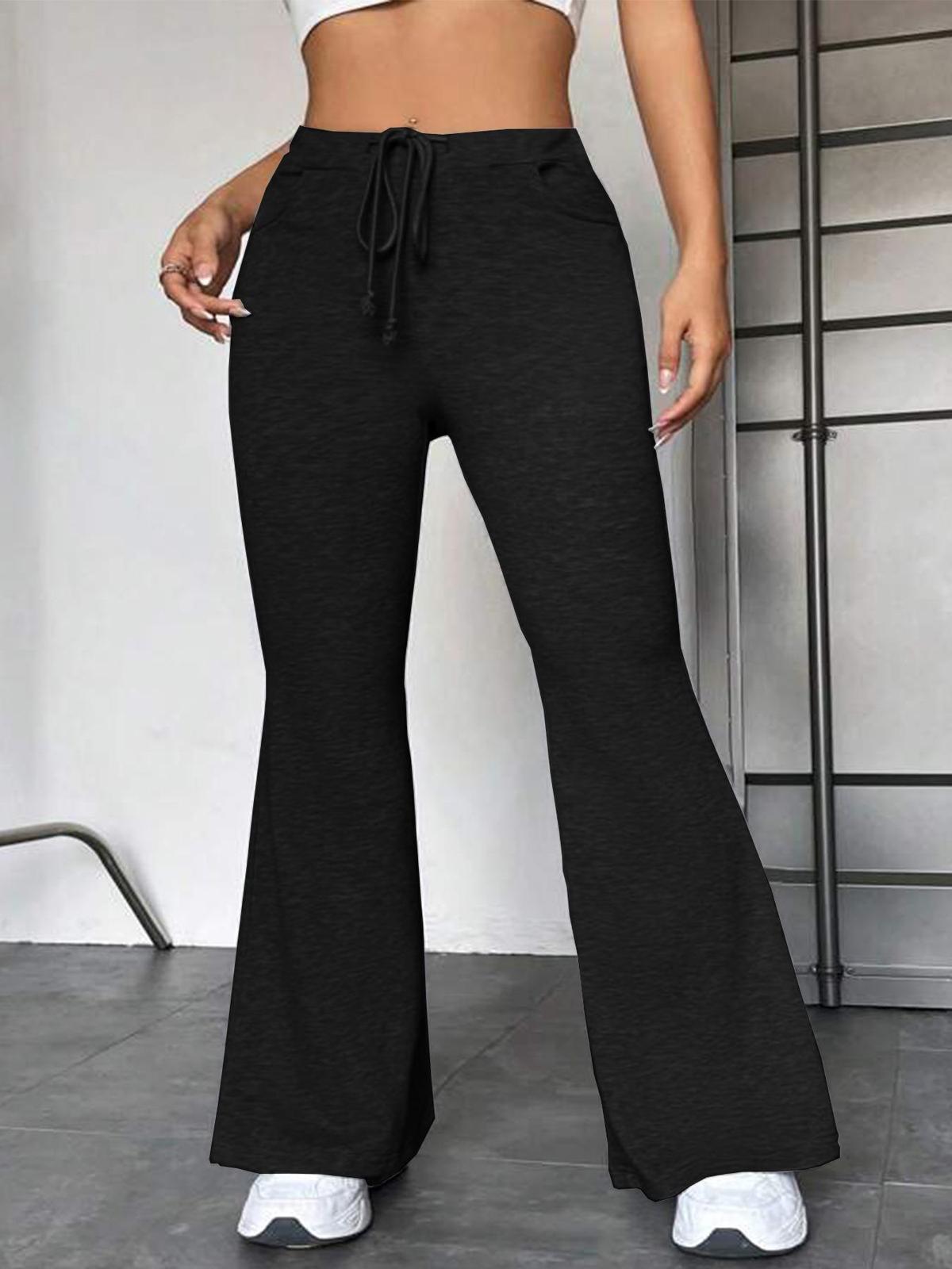 Pantalones acampanados con cordón y retazos de talla grande informales a la moda para mujer