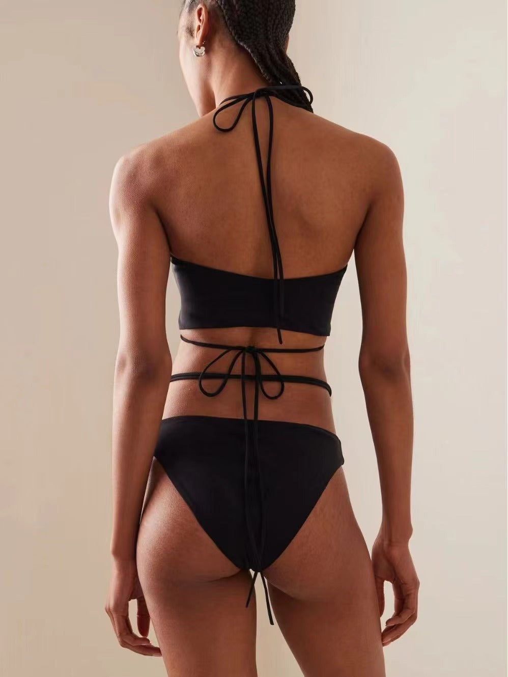 Women Fashion Sexy Solid Color Beads Bikini Swimsuit