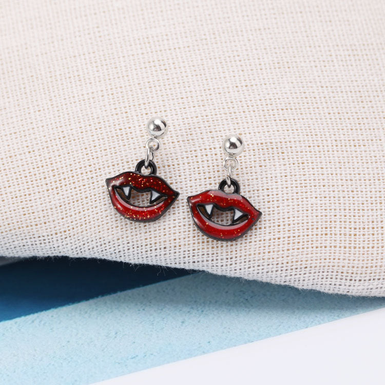 Halloween Women Horror Funny Ghost Spider Lips Earrings