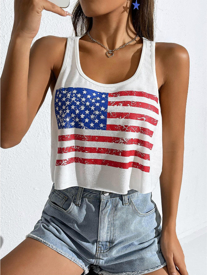 Camiseta sin mangas con estampado de bandera para mujer