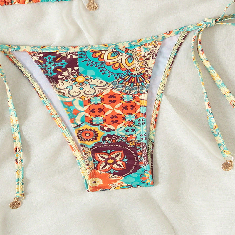 Bikini sexy con cuello halter y estampado a la moda para mujer