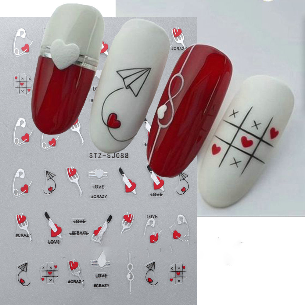 Pegatinas adhesivas para uñas con diseño de oso con purpurina para San Valentín