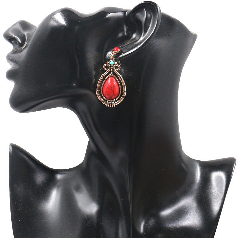 Boucles d'oreilles pendantes creuses en turquoise bohème pour femme